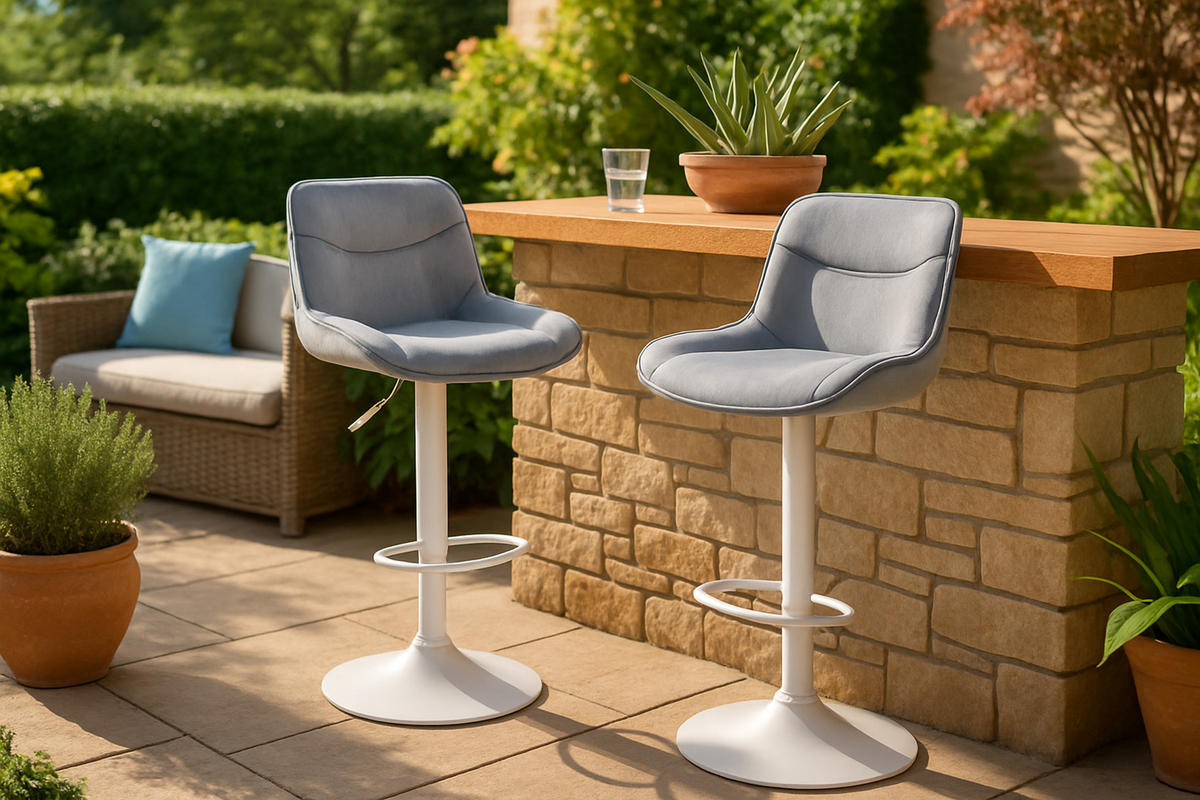 BARHOCKER 2er Set Vulcano Samt weiß grau - Weiß/Grau, Textil/Metall (49/106/51cm) - TPFLiving