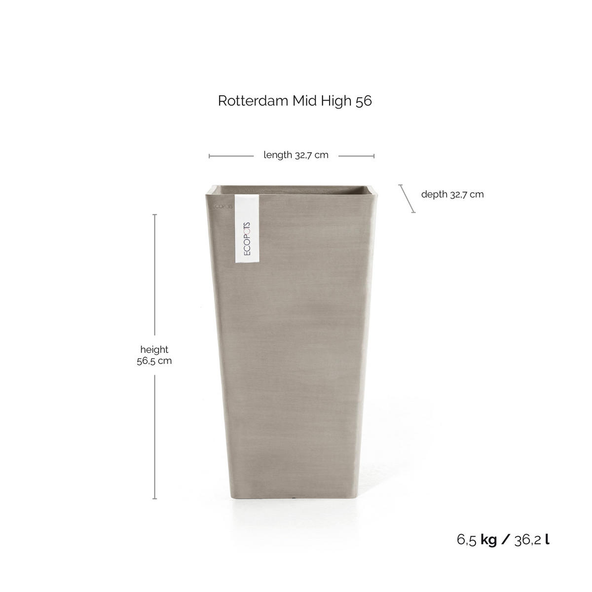 BLUMENTOPF Rotterdam Mid High 31/31/56,5 cm Taupe - Taupe, Kunststoff (31/56.5cm) - Ecopots