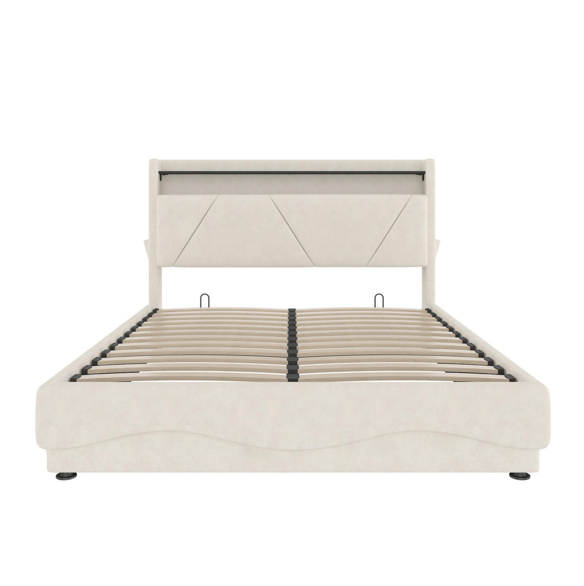 POLSTERBETT 160/200 cm aus Samt mit LED und Stauraum Beige - Beige, Textil (160/200cm) - Modenvie