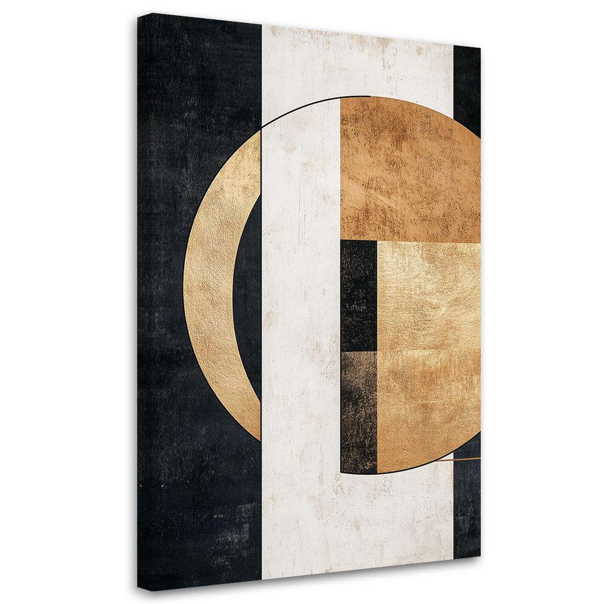 LEINWANDBILD Geometrische Abstraktion in Schwarz und Gold 60x90cm - Beige, Textil (60/90cm) - Feeby