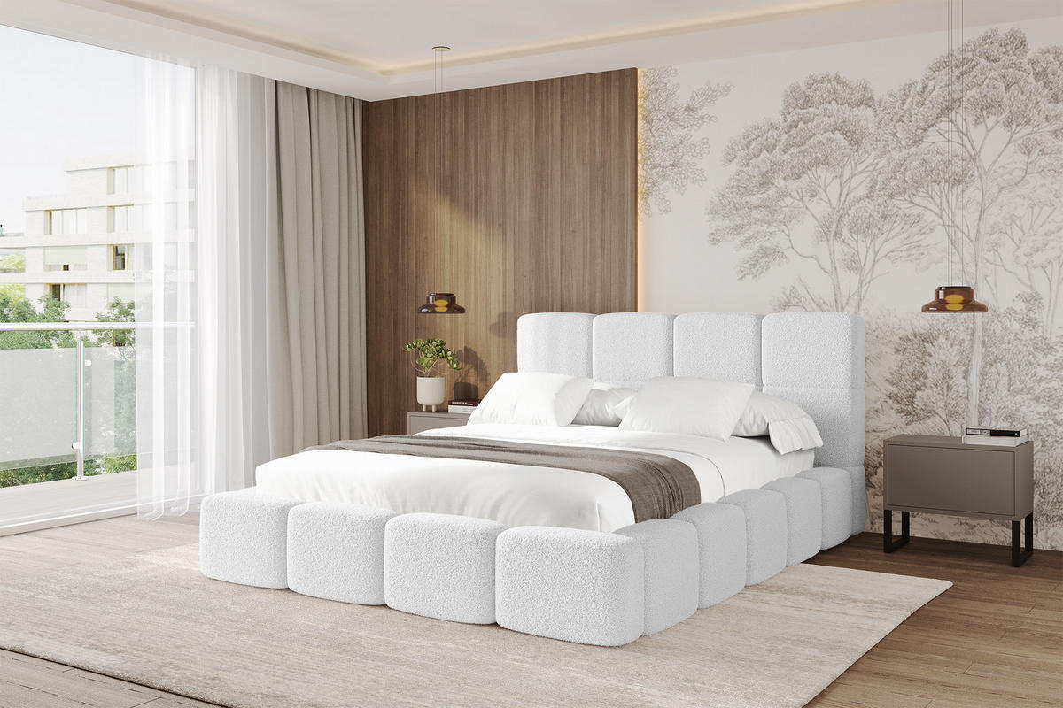 POLSTERBETT mit Bettkasten und Lattenrost mit Kopfteil, Boxbett ohne Matratze, mit Stauraum - NATA 180x200 Weiß - Weiß, Holzwerkstoff/Textil (180/200cm) - ALTDECOR