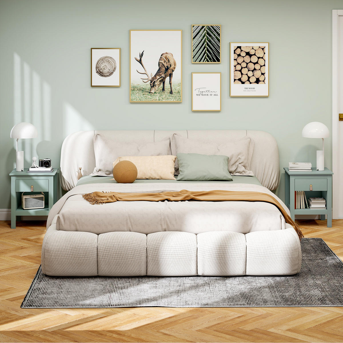 NACHTSCHRANK DE-12880 Schublade und offenes Fach Grün - Grün, Holzwerkstoff (40/55/45cm) - ComfortXL
