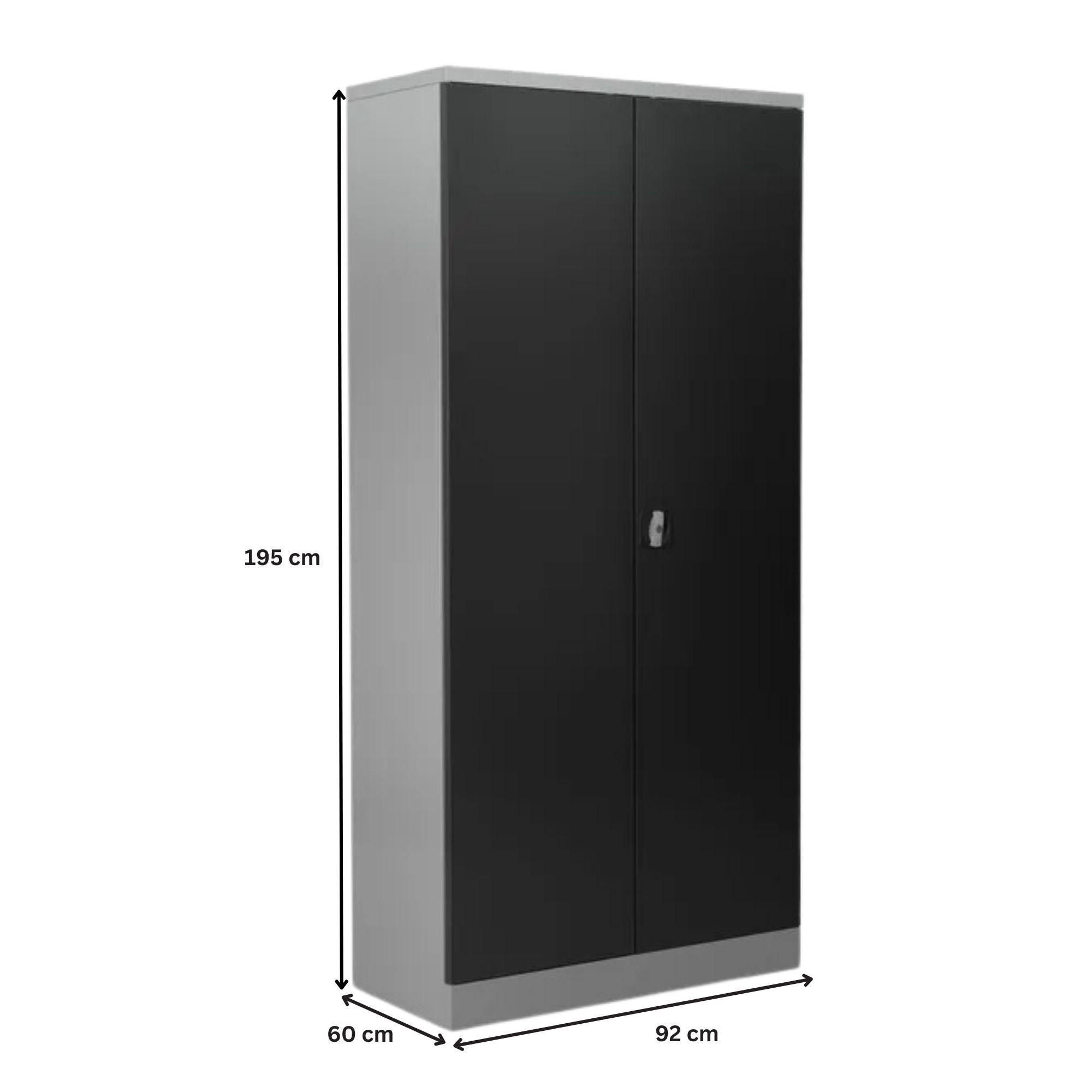 STAHLSCHRANK Bee mit 5 lackierten Fachböden 195x92x60 cm Korpusfarbe Lichtgrau Frontfarbe Schwarz - Schwarz, Metall (92/195/60cm)