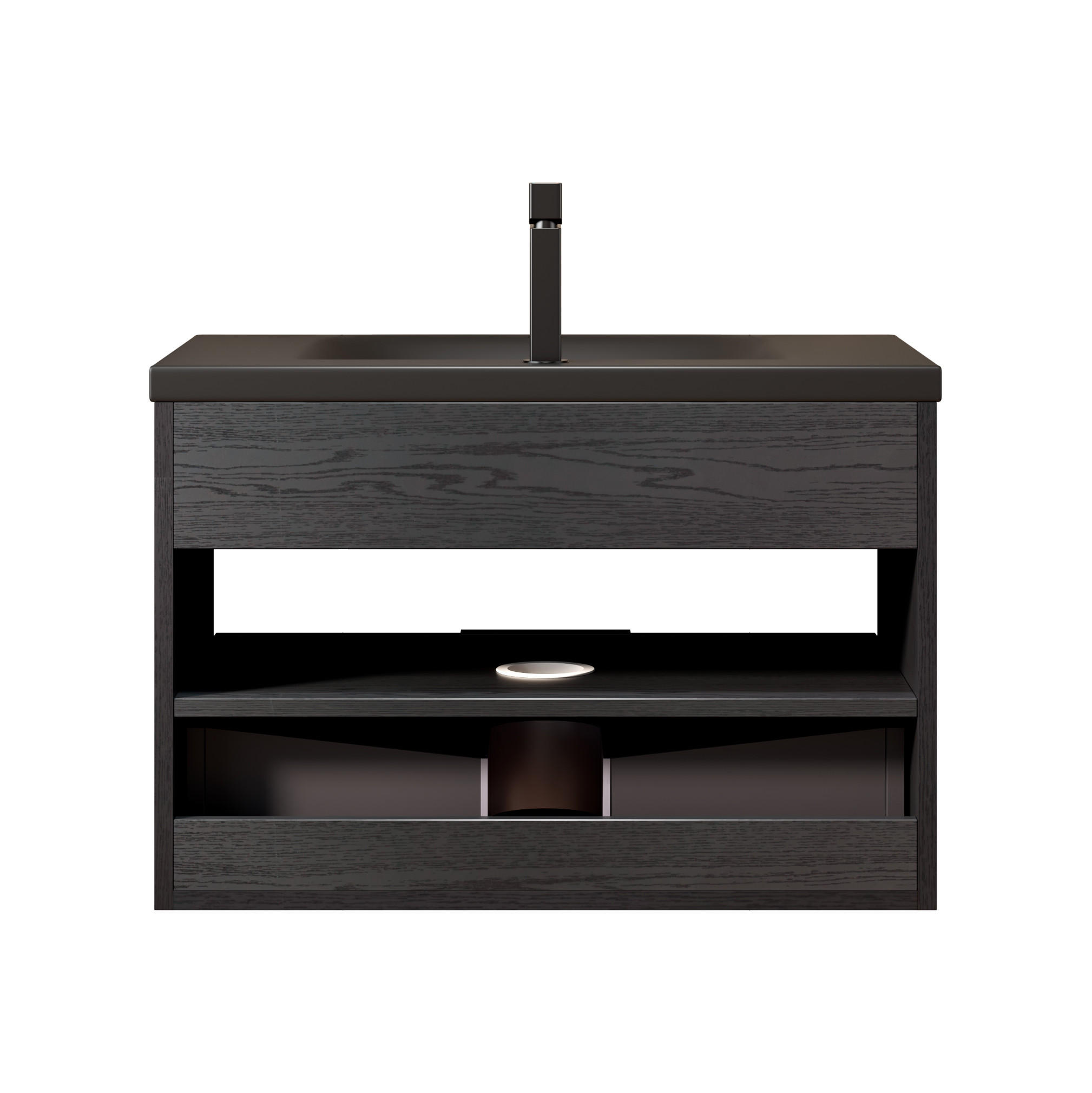 WASCHTISCH 75 cm hängend – Badezimmermöbel mit Keramik Waschbecken, Unterschrank mit Regal & Schublade, vormontiert, Schwarz Holzoptik - Schwarz, Holz (46.5/51.5/74.5cm) - Ej. Life