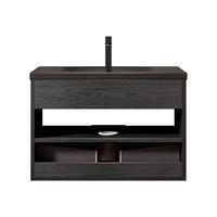 WASCHTISCH 75 cm hängend – Badezimmermöbel mit Keramik Waschbecken, Unterschrank mit Regal & Schublade, vormontiert, Schwarz Holzoptik - Schwarz, Holz (46.5/51.5/74.5cm) - Ej. Life