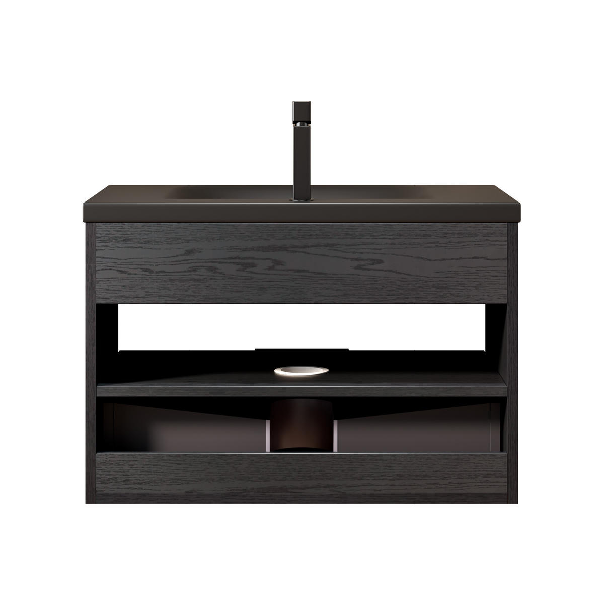 BADEZIMMERSCHRANK 74.5x46.5x51.5 cm Schwarz & Dunkle Eiche aus Keramik & Sperrholz - Schwarz, Keramik (74.5/51.5/46.5cm) - Modfu