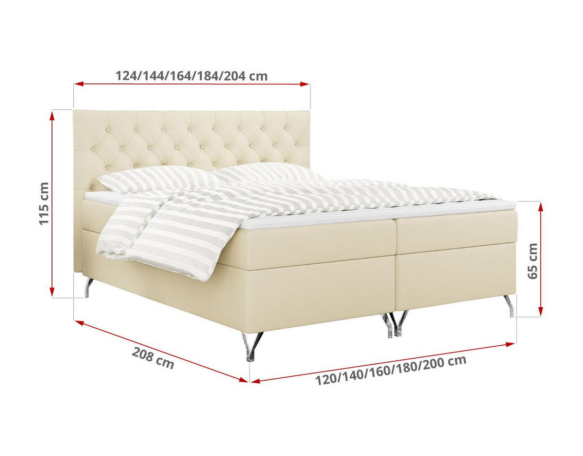 BOXBETT GRIMALDI 120/200 Creme Kunstleder - H3 - Creme, Holz/Textil (120/200cm) - MKS