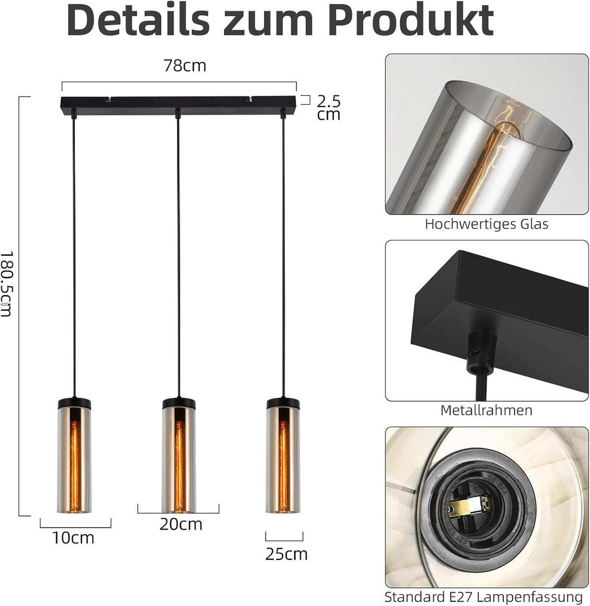 HÄNGELEUCHTE Kessm 46/10/158 cm - Schwarz, Metall (158/46/10cm) - ZMH