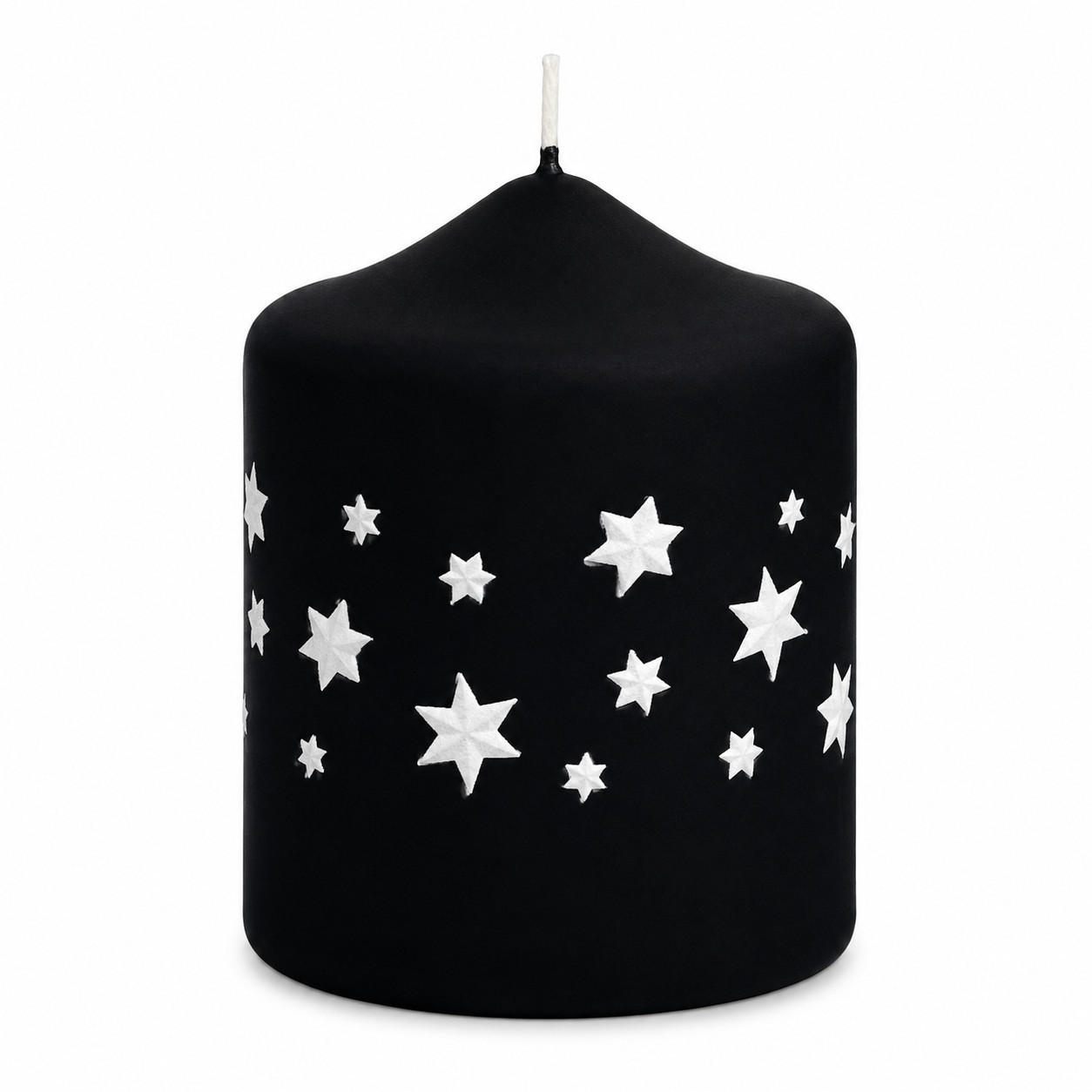 ADVENTSKERZEN Estrellas in Samtlook Schwarz 8 x 6 cm, 4er Set - Schwarz, Paraffin (6/8/8cm) - Kopschitz Kerzen