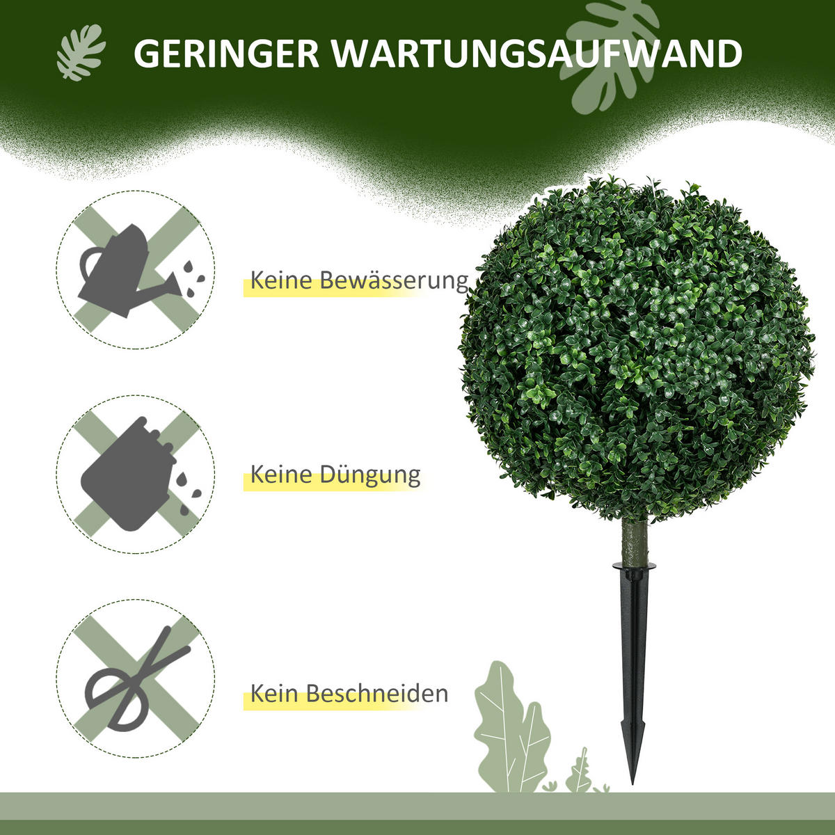 KÜNSTLICHER BUCHSBAUM 2er-Set, groß 70 cm, UV-Schutz - Grün, Kunststoff (70cm) - HOMCOM