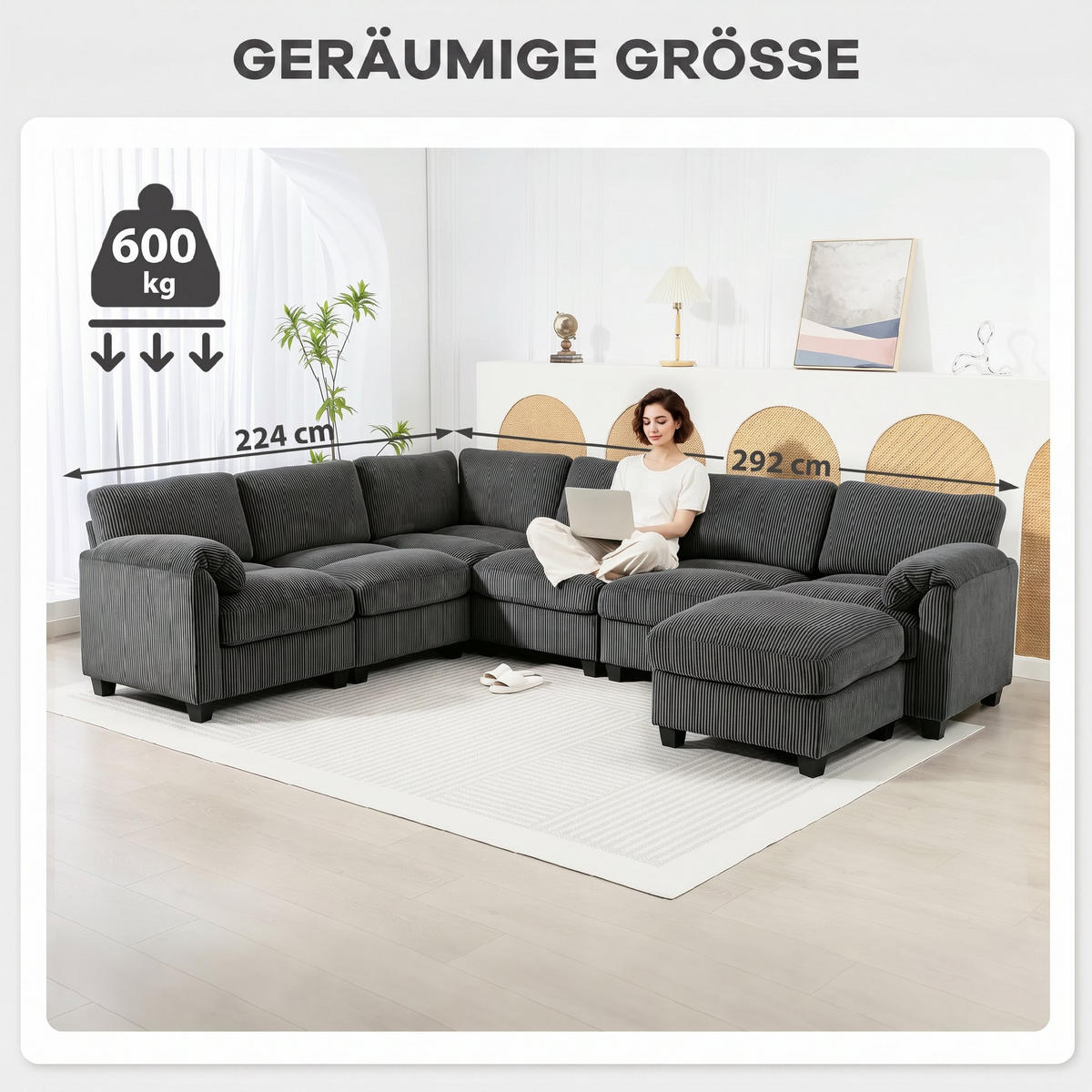 ECKSOFA Dunkelgrau 292/224/85 cm - Dunkelgrau, Textil (292/224cm) - PANGIVO