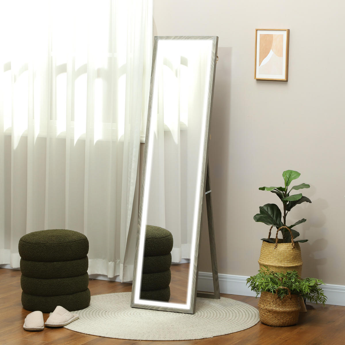 STANDSPIEGEL DE-17921 mit 3-farbiger LED & Memoryfunktion Grau - Grau, Glas (40/160/5cm) - ComfortXL