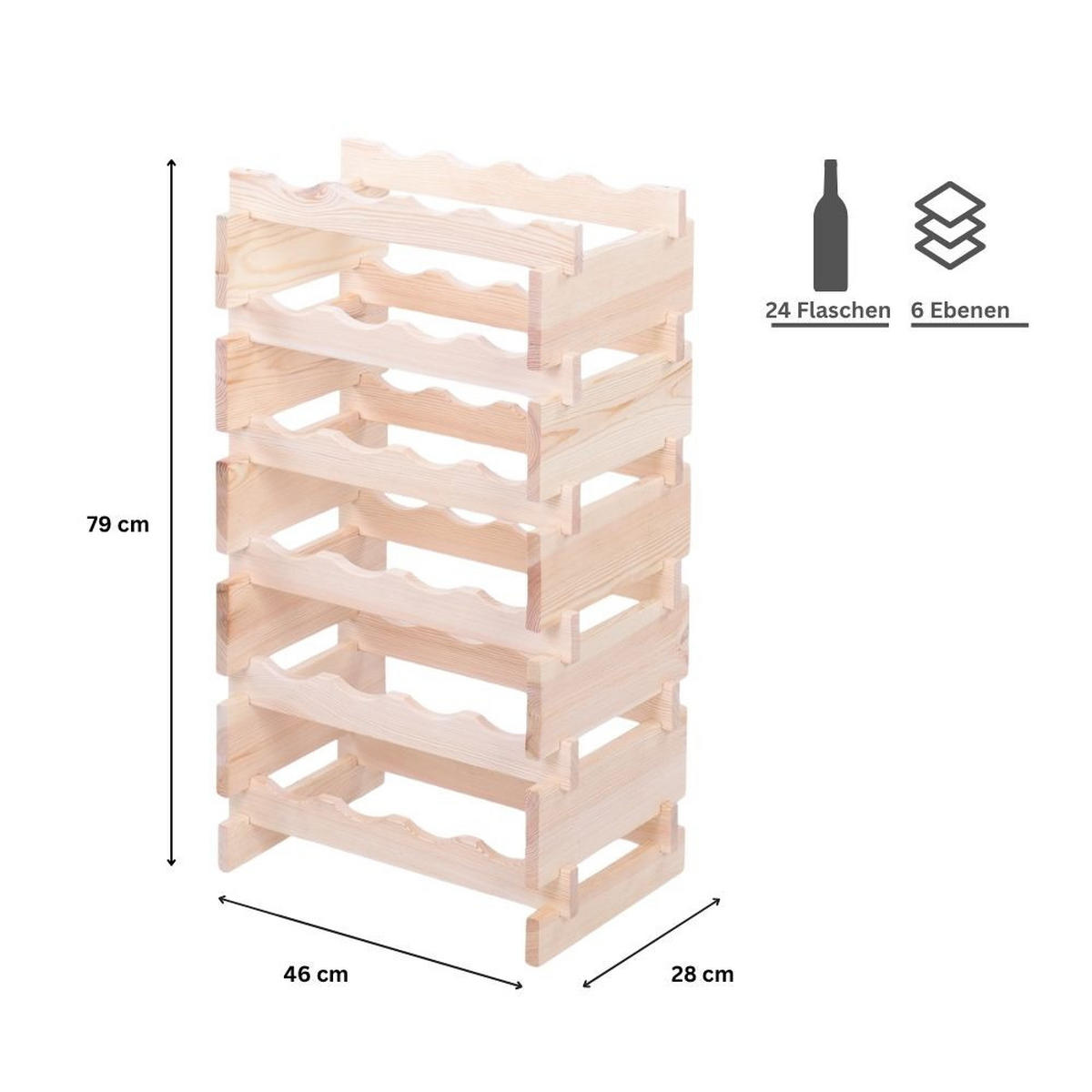 WEINREGAL VINOTECA FLEX PRO HxBxT 79x46x28cm 24 Flaschen auf 6 Ebenen Natur unbehandelt - Naturfarben, Holz (46/79/28cm) - PROREGAL