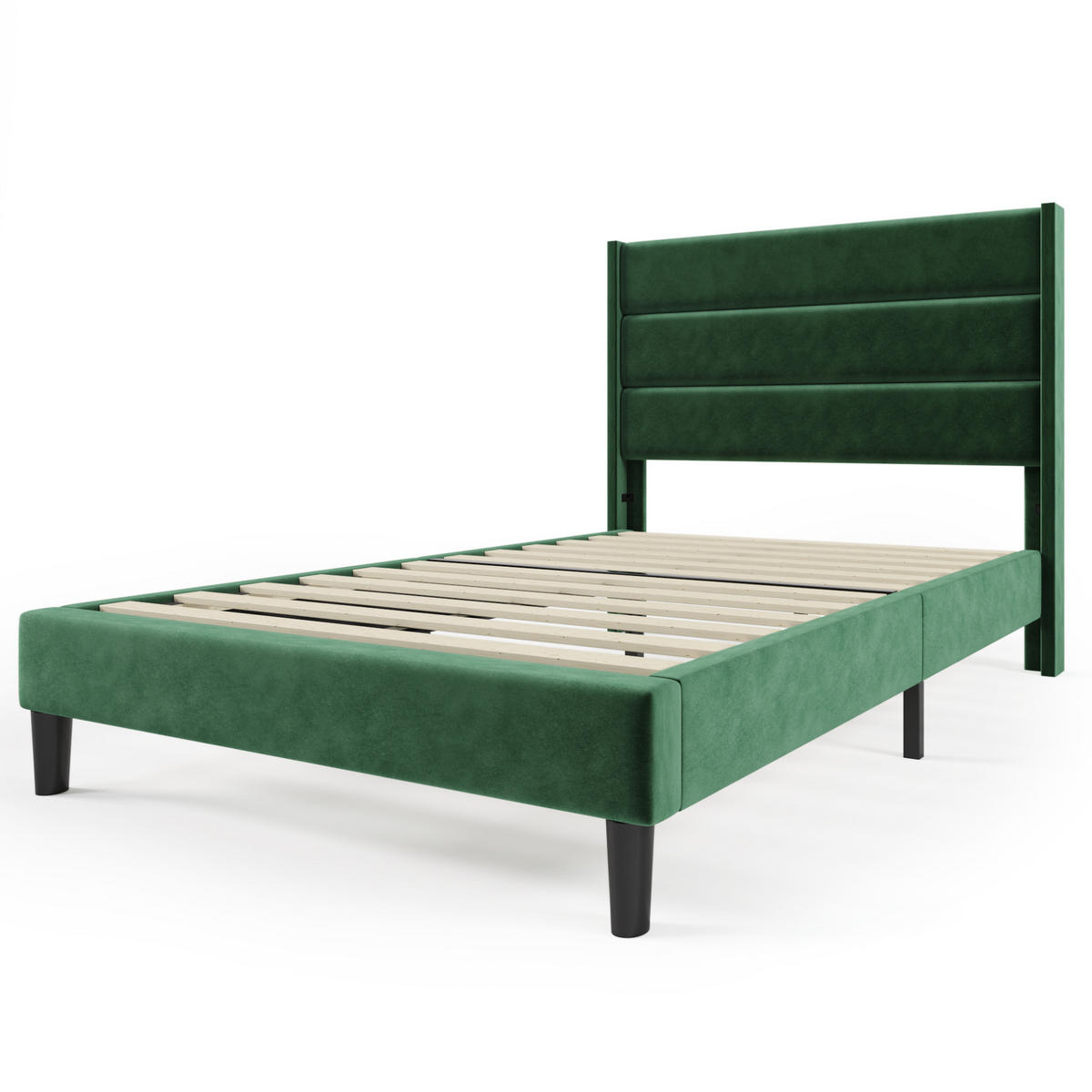 SAMT-POLSTERBETT 90/200 cm in Dunkelgrün mit Lattenrost und gepolstertem Kopfteil - Grün, Textil (90/200cm) - BEAOK