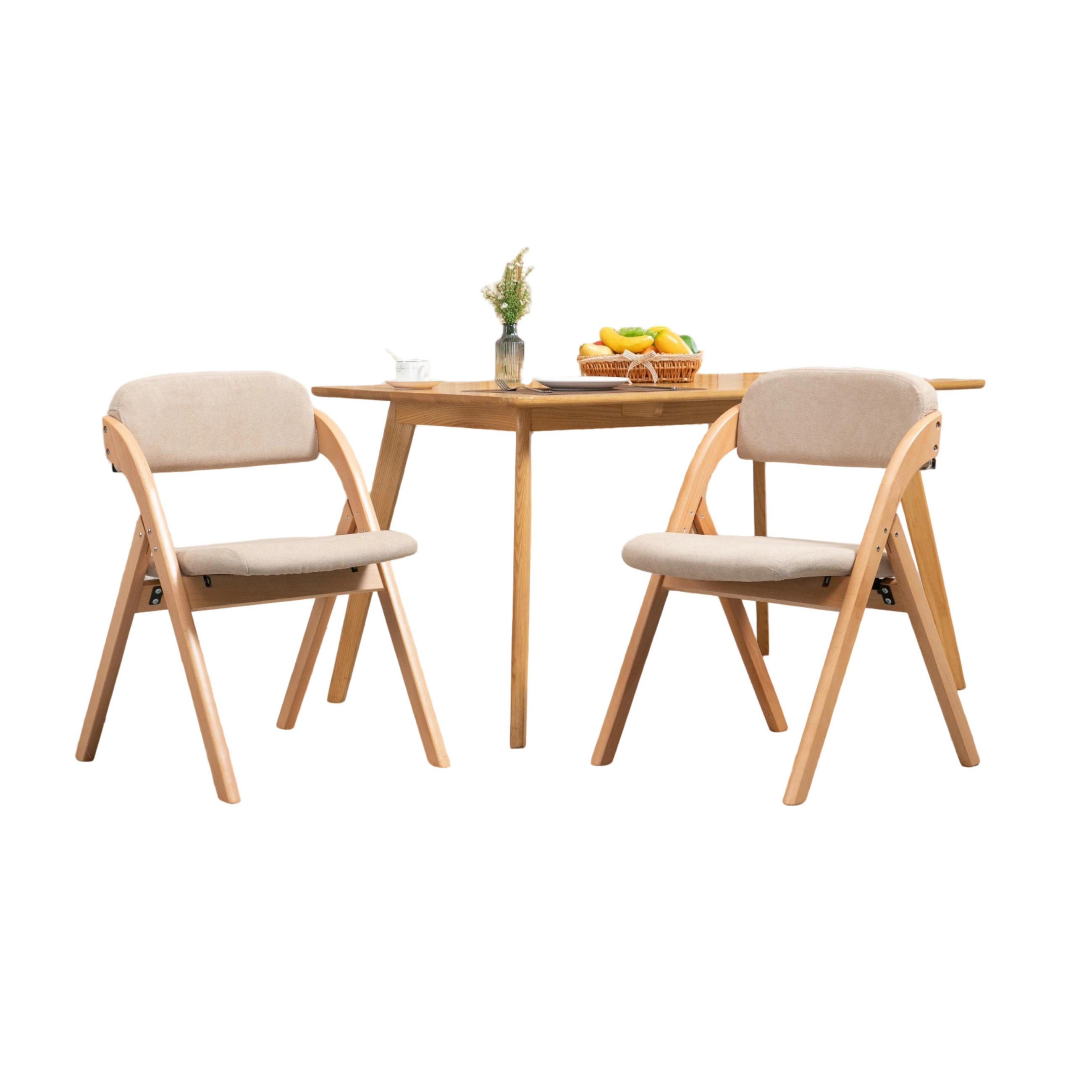 KLAPPSTUHL DE-36260 2er-Set mit gepolstertem Sitz Khaki - Sandfarben, Holz (54/60/79cm) - ComfortXL