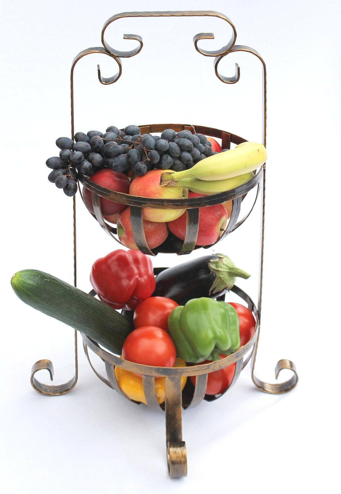 ETAGERE Obstkorb 10-320 mit 2 Körbe 62 cm - Braun, Metall (62cm) - DanDiBo