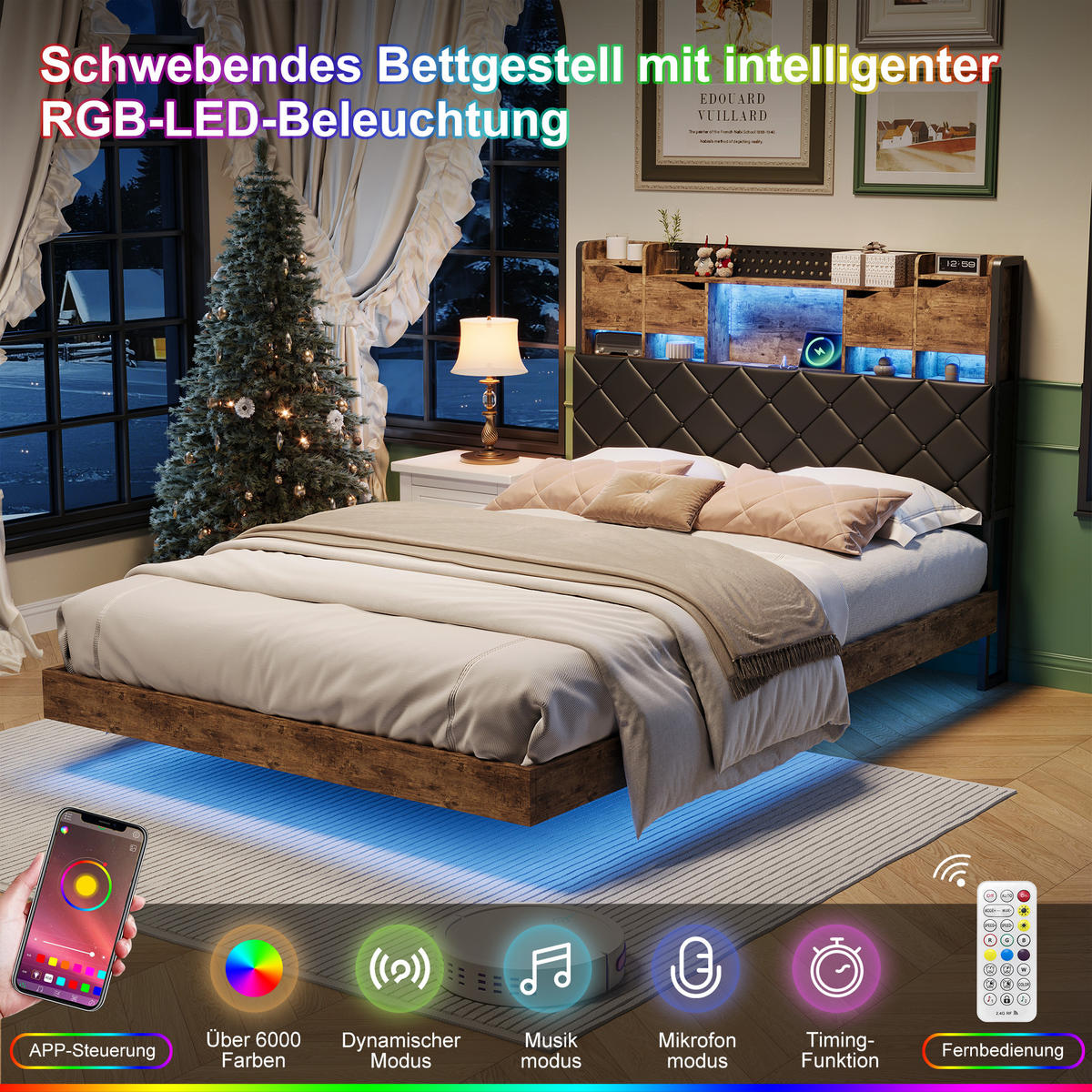 POLSTERBETT 160x200 cm LED USB Stauraum Lattenrost schwarz - Schwarz, Holz (160/200cm) - LEBENLANG
