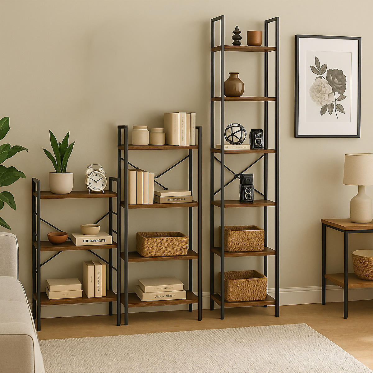 BÜCHERREGAL - Schwarz/Braun, Holzwerkstoff/Metall (60/92/32cm) - Relaxdays