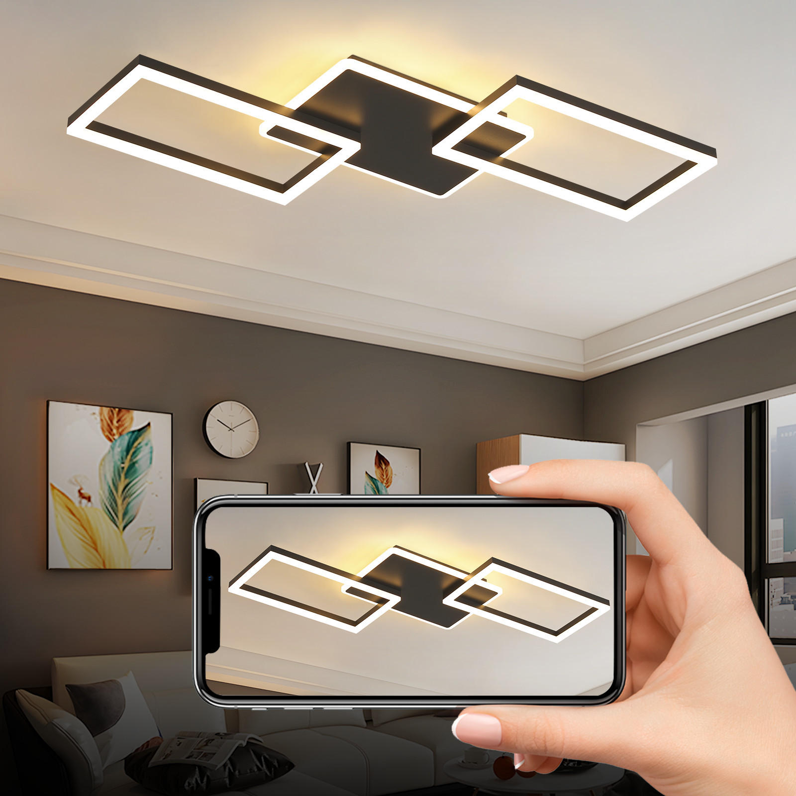 LED-DECKENLEUCHTE Tarak 45/7/80 cm - Schwarz, Metall (80/45/7cm) - ZMH