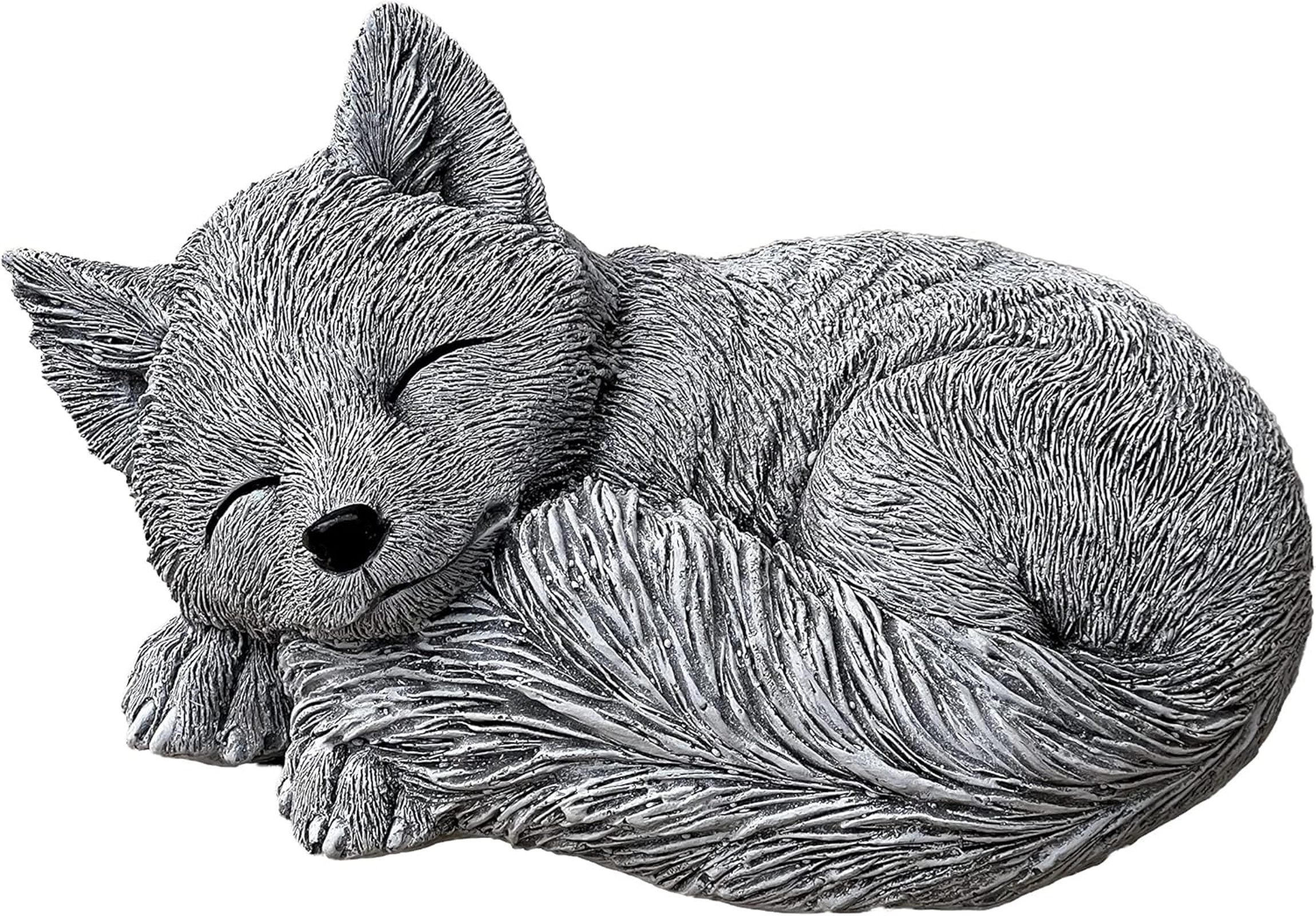 STEINFIGUR Fuchs Welpe Reini schlafend frostfest Steinguss massiv - Grau, Stein (20/11/12cm) - stoneandstyle