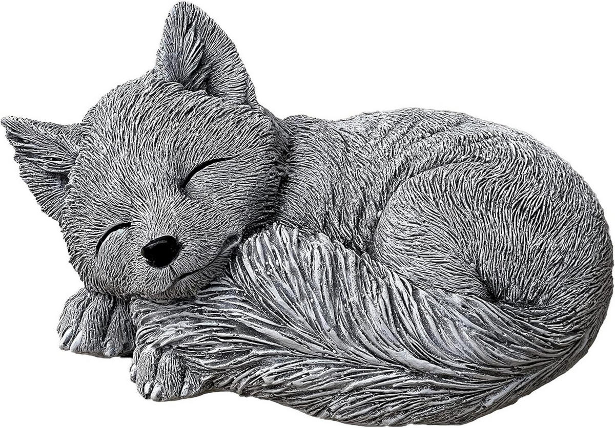 STEINFIGUR Fuchs Welpe Reini schlafend frostfest Steinguss massiv - Grau, Stein (20/11/12cm) - stoneandstyle