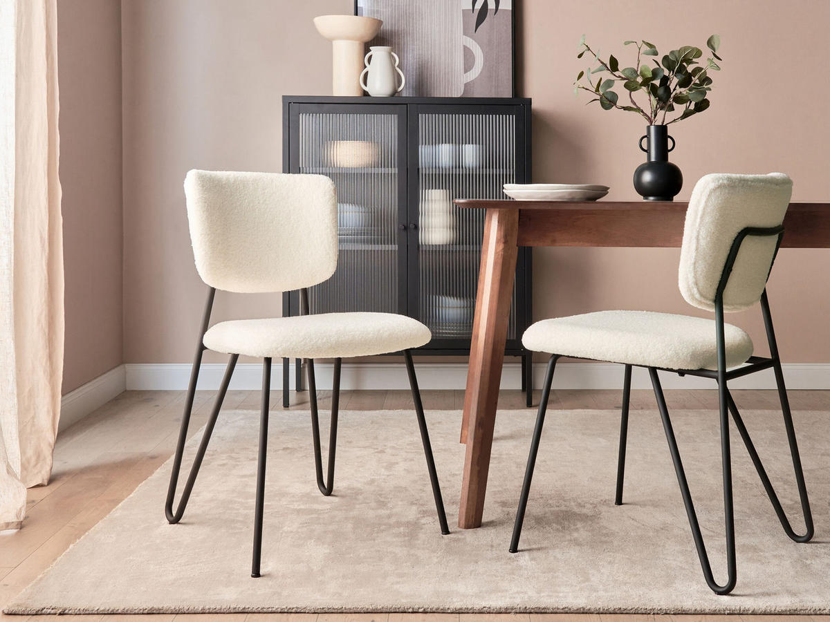 STUHL 2er-Set Bouclé cremeweiß Nelko - Schwarz/Weiß, Textil (50/81/51cm) - Beliani