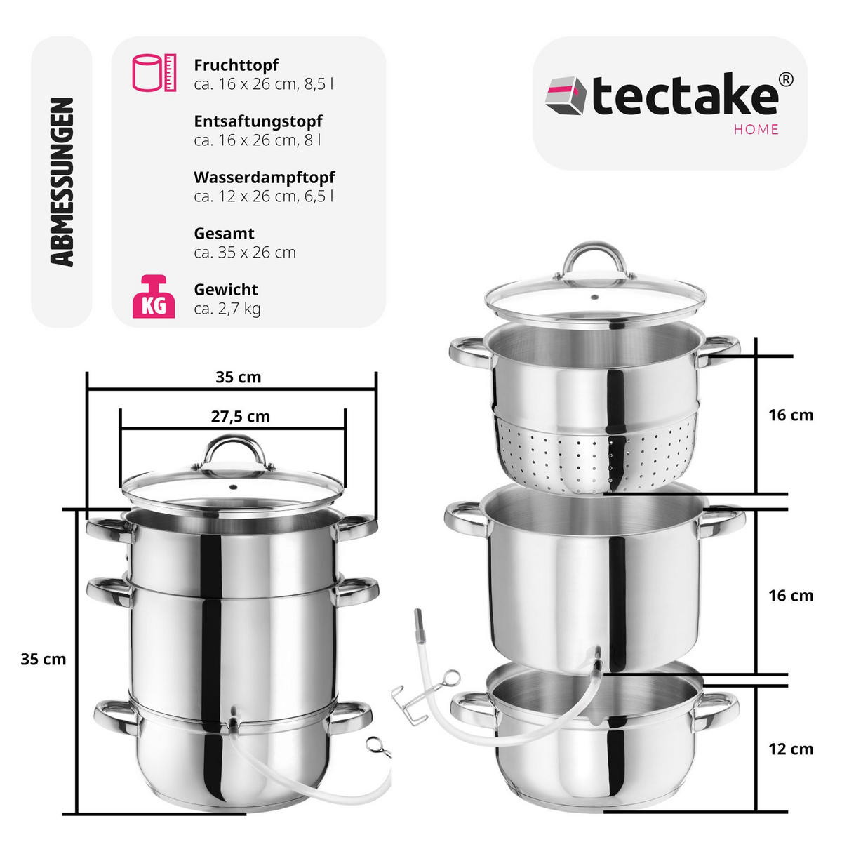 DAMPFENTSAFTER ,Ø 26 cm,silber - Silberfarben, Metall (26/41/26cm) - tectake