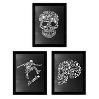 POSTER Set Mit 3 Schwarz-Weiß Set – Schädel A4 Rahmenlos - Klar, Papier (29.7/5/21cm) - Nacnic