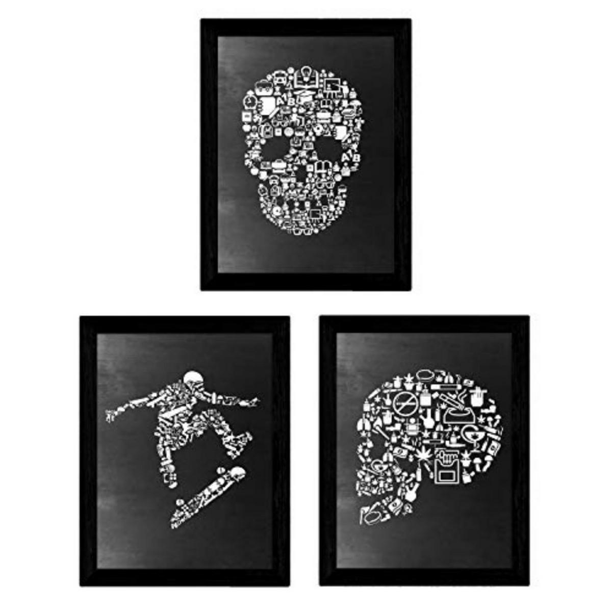 POSTER Set Mit 3 Schwarz-Weiß Set – Schädel A4 Rahmenlos - Klar, Papier (29.7/5/21cm) - Nacnic