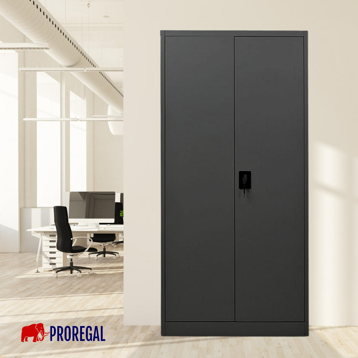 FLÜGELTÜRENSCHRANK Elephant 180x80x40cm 4 Ebenen Schwarz - Schwarz, Metall (80/180/40cm) - PROREGAL
