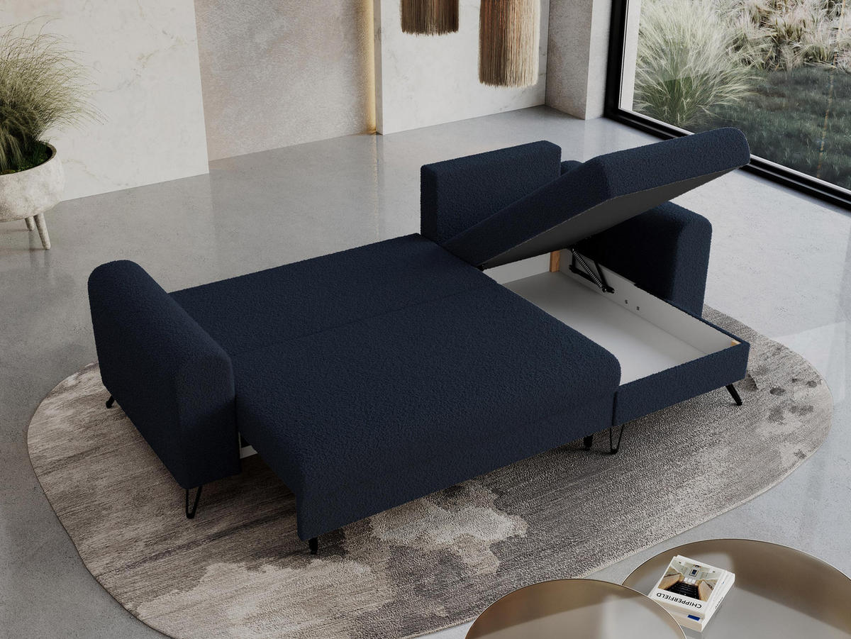 ECKSOFA Hugo Boucle Dunkelblau - Schwarz/Dunkelblau, Textil/Metall (242/140cm) - MKS