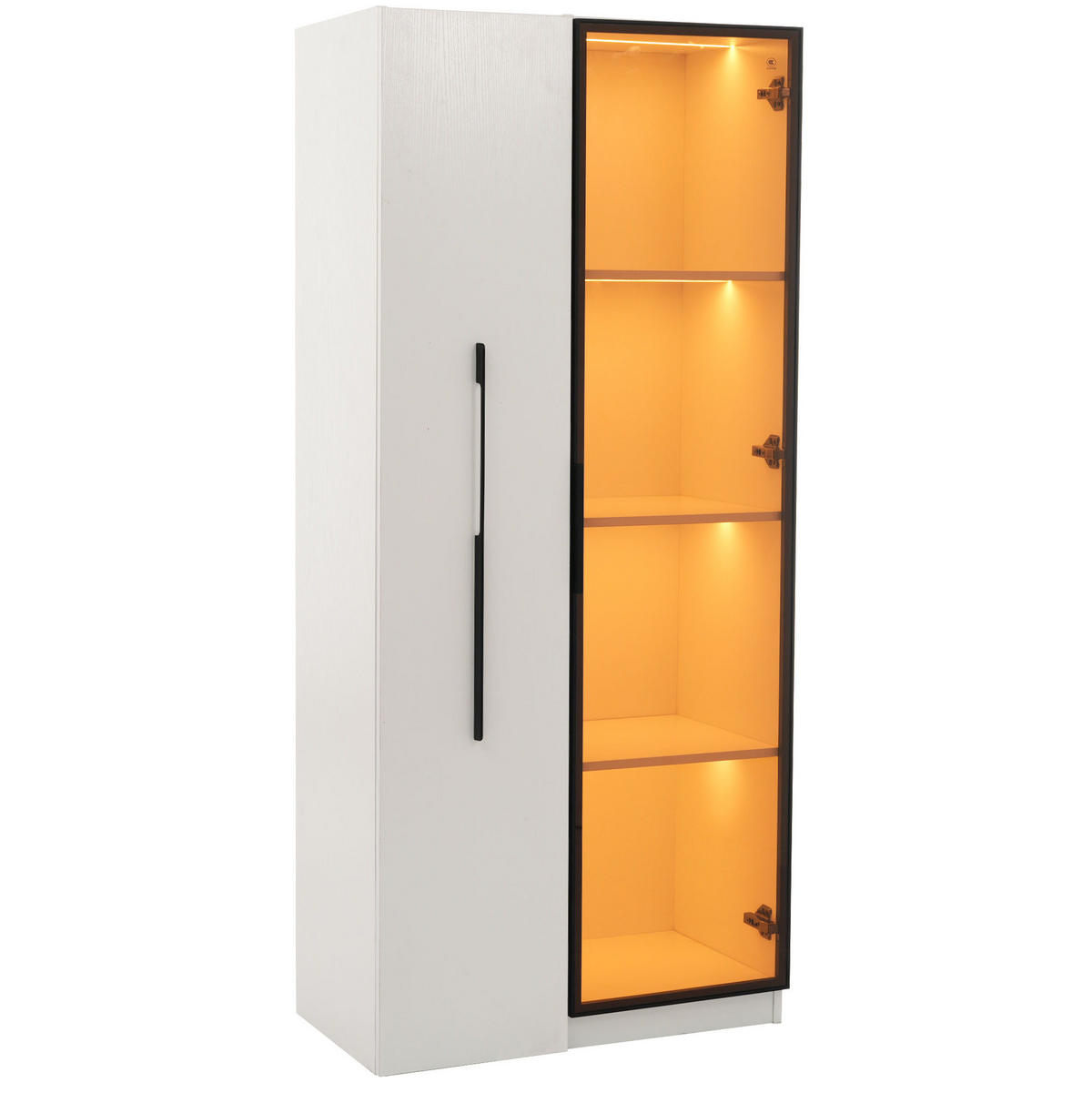 VITRINE 70/40/160 cm mit ausziehbarem Bücherregal, LED-Beleuchtung und Glastür, MDF, Weiß - Weiß, Holzwerkstoff (70/160/40cm) - Redom