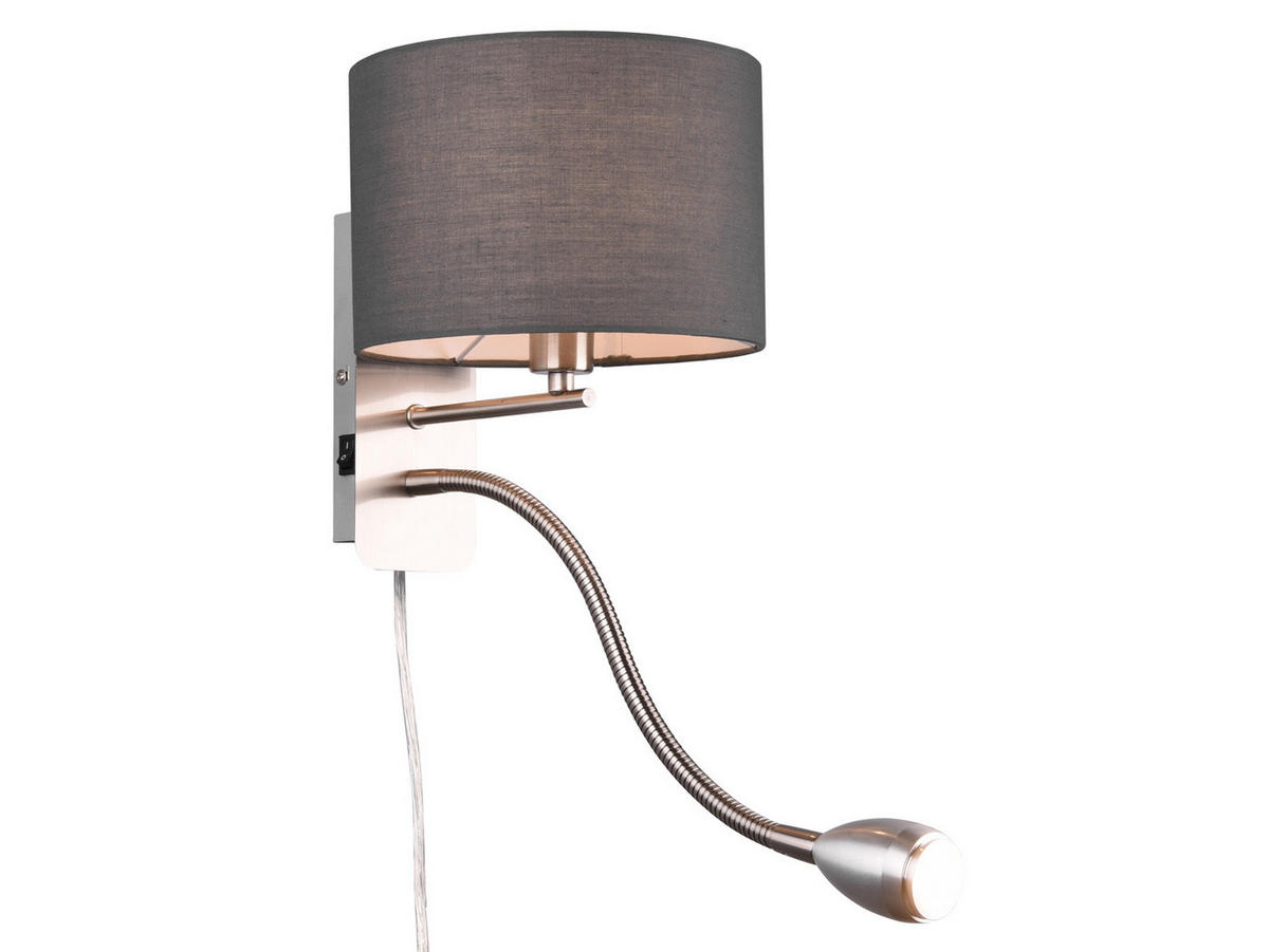 LED-WANDLAMPE Grau Höhe 23,5cm, mit Flexarm, Schalter, Kabel & Stecker - Grau, Textil (34/20/23cm) - meineWunschleuchte