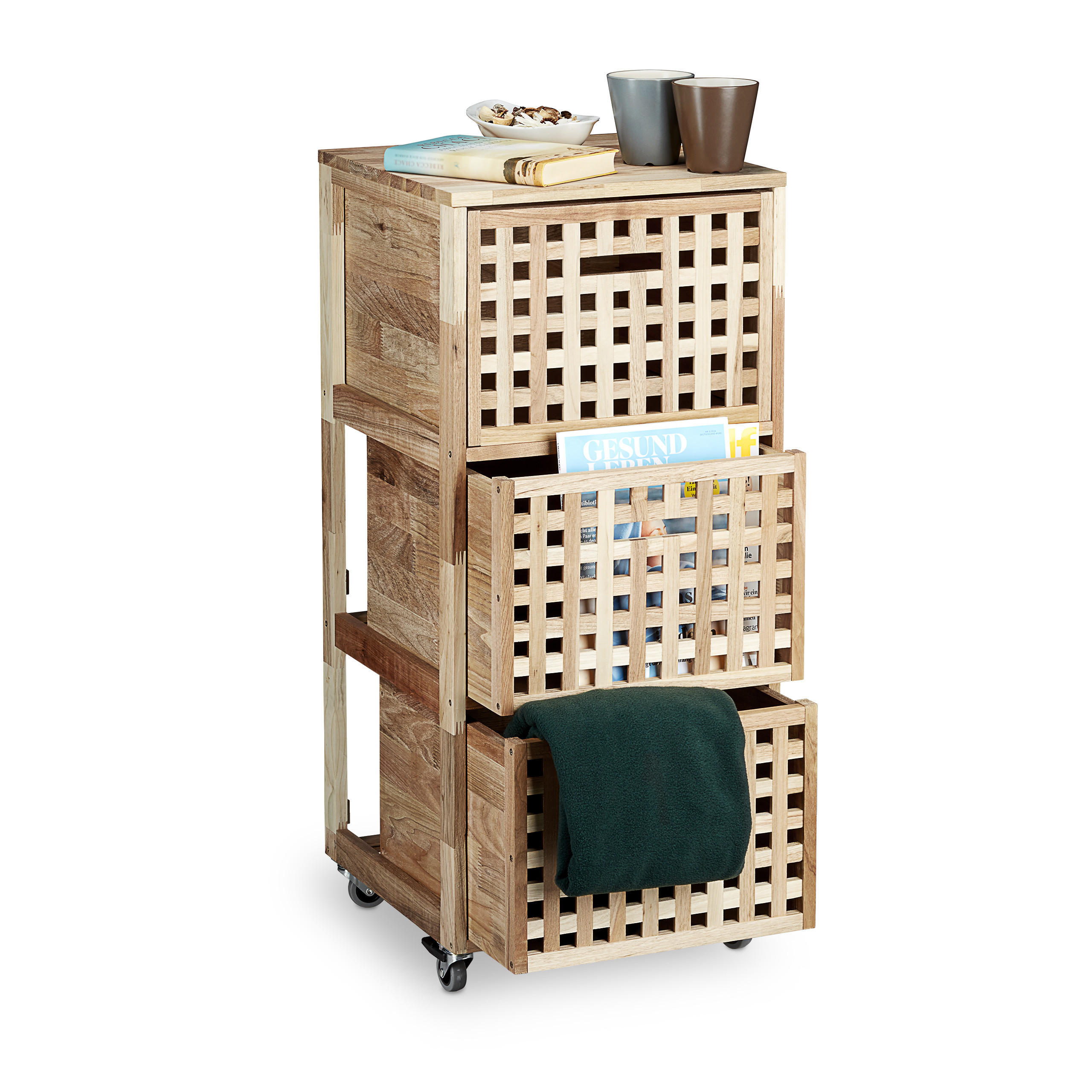 ROLLCONTAINER - Hellbraun, Holz/Holzwerkstoff (40.4/91.5/40.4cm) - Relaxdays