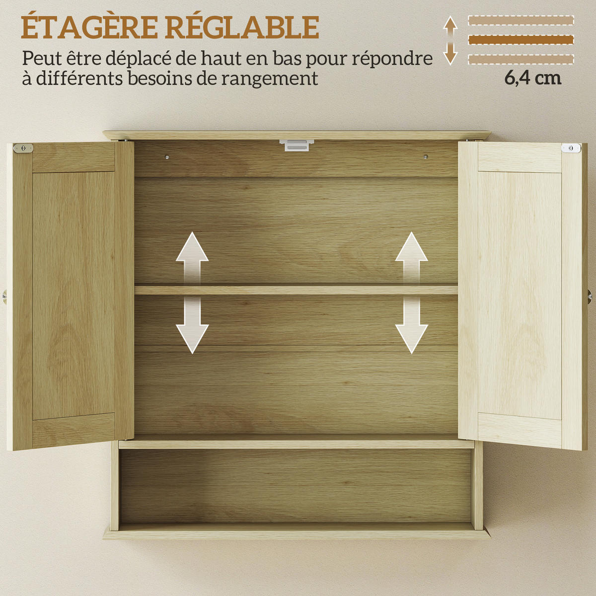 SPIEGELSCHRANK, Badezimmermöbel mit doppelten Spiegeltüren,56 x 13 x 58 cm - Braun, Glas (56/58/13cm) - Vallsero