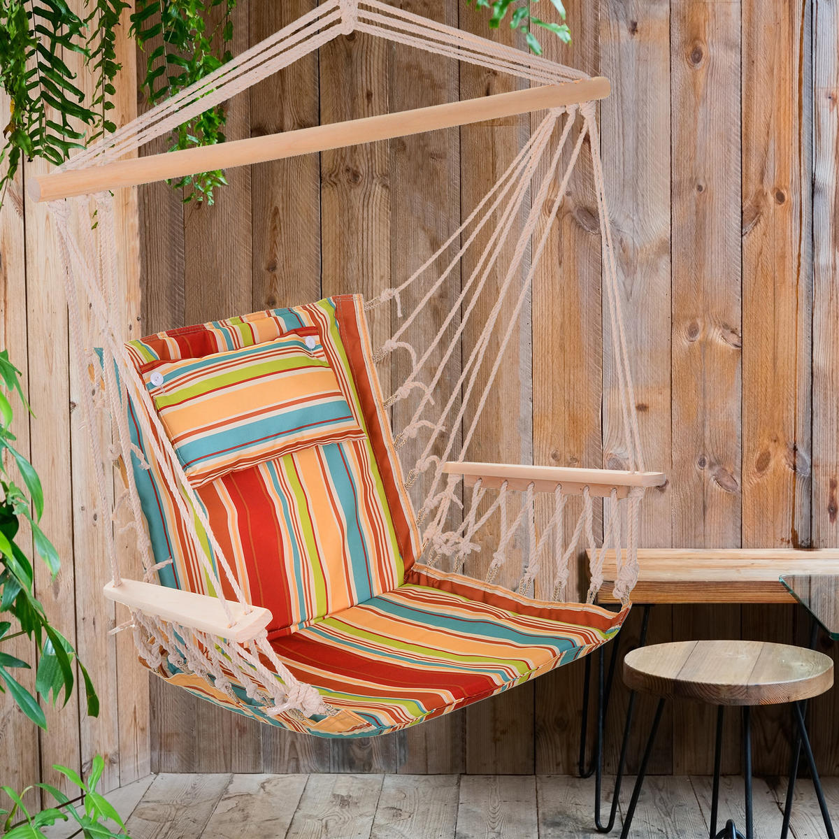 HÄNGESESSEL, Polyester, Mehrfarbig - Multicolor, Naturmaterialien/Holz (106/106/100cm) - Outsunny