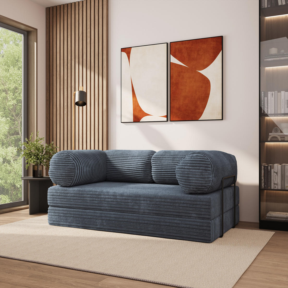 POHOVKA z pěny ALVIO s kovovým rámem Manšestrová látka Šedá - šedá/šedohnědá, textil (170/68/80cm) - MASSENO