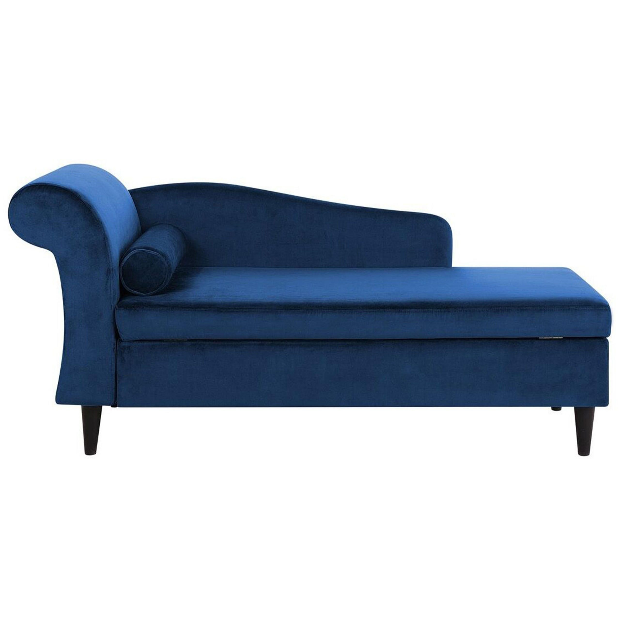 CHAISELONGUE Samtstoff marineblau linksseitig Luiro - Blau/Dunkelbraun, Textil (160/77/70cm) - Beliani