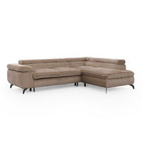 ECKSOFA mit Schlaffunktion und Bettkasten Bonnie aus Beige Cord-Stoff mit verstellbaren Kopfstützen und Armlehne - Ottomane rechts - Ecru/Beige, Holz/Textil (275/210cm) - S-Style Möbel