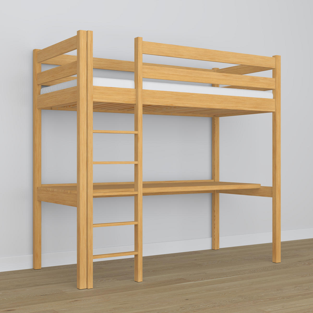 HOCHBETT N05 mit Schreibtisch Naturkiefer 80/180 - Hellbraun, Naturmaterialien/Holz (80/180cm) - N-Wood