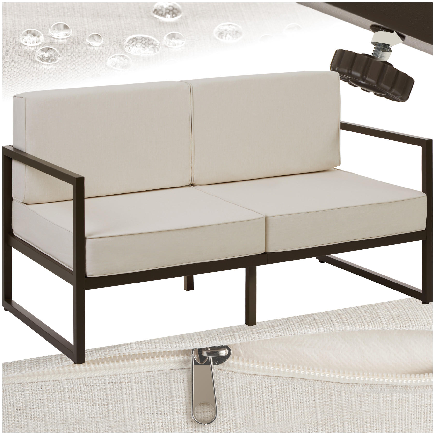 GARTEN-LOUNGESOFA Comosa,142 x 78 x 85 cm,braun/beige - Beige/Braun, Metall (142/85/78cm) - tectake