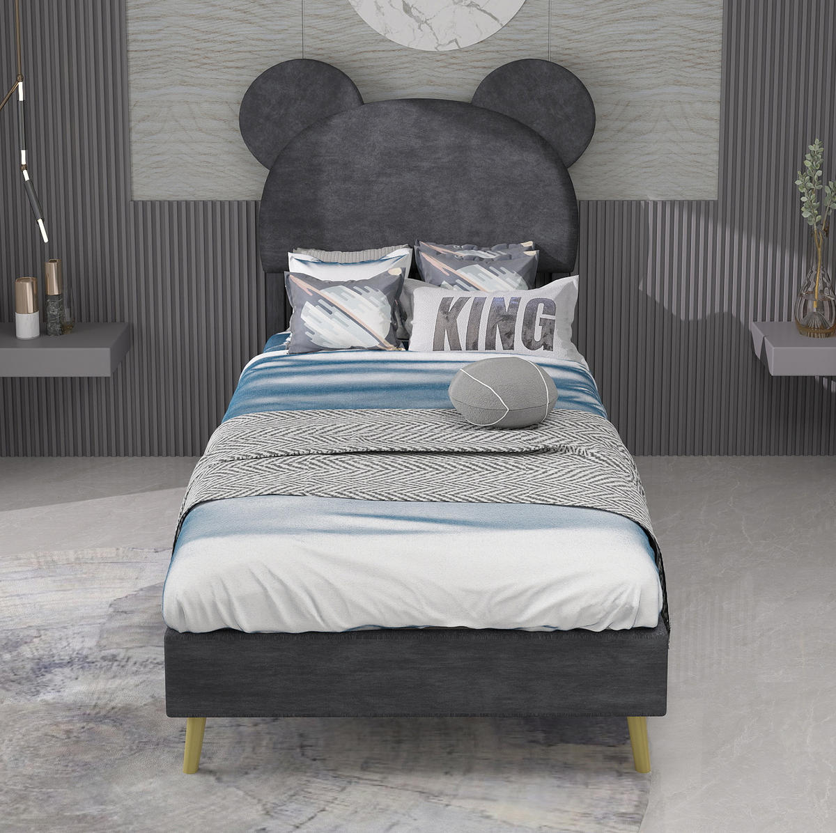 POLSTERBETT 90/200 cm grau aus Stoff und Metall mit Stauraum - Grau, Textil (90/200cm) - OKWISH