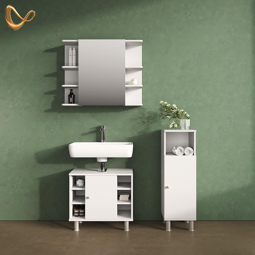 Thumbnail - Livinity® Badmöbel-Set, Weiß, Weiß, Holzwerkstoff, 17 Fächer, Rechteckig, 60x54x32 cm, Badezimmer, Badmöbelsets & Badmöb...