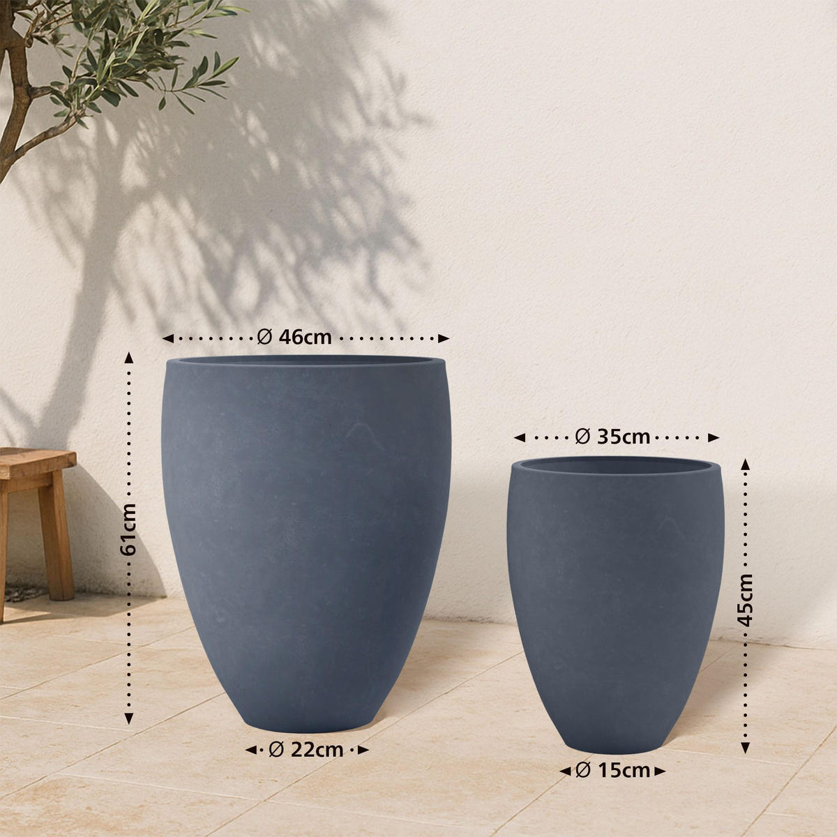 PFLANZKÜBEL 2er Set Anthrazit - Anthrazit, Kunststoff (46/61cm) - CLP