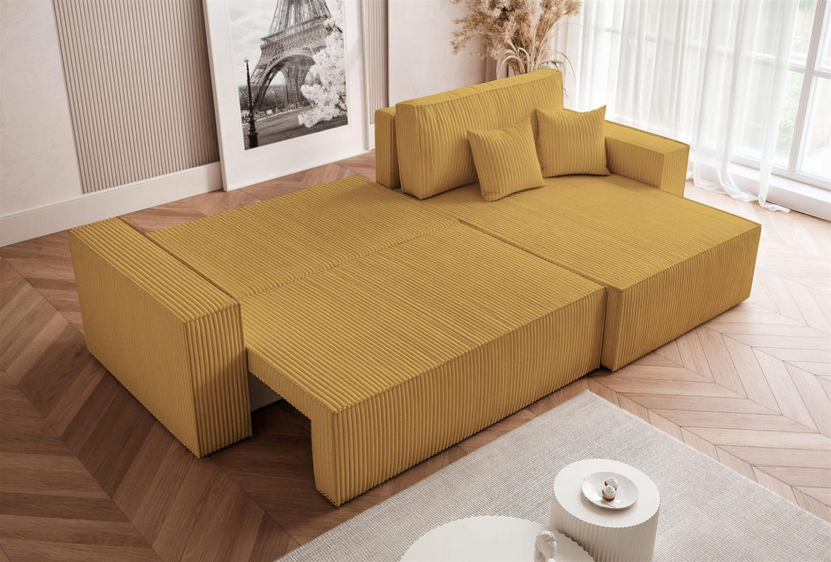 ECKSOFA Adara Max Mit Schlaffunktion - Gelb, Holzwerkstoff/Textil (145/276cm) - Fun Möbel