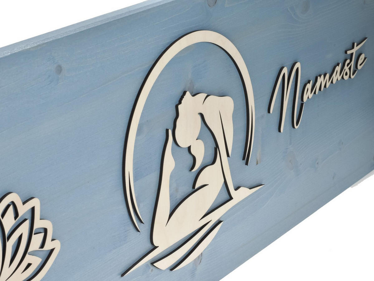 HOLZBILD Yoga blau Poorna Bhujangasana - Königskobra 80x30cm - Blau, Holz (80/30cm) - Raumzutaten