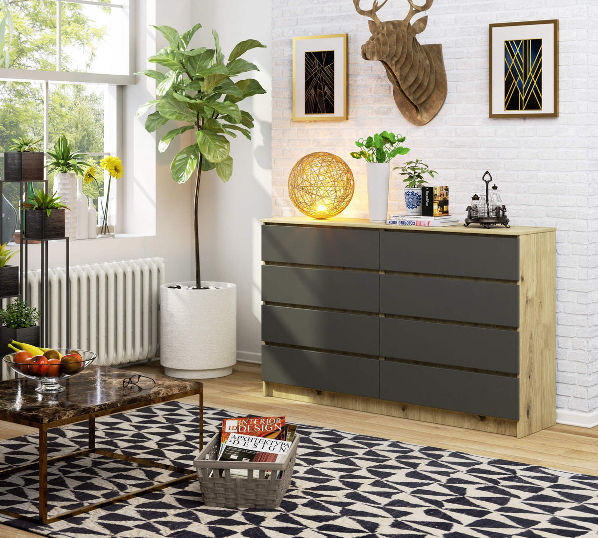 KOMODA Dub Artisan, grafitovo šedá 99/160/40 - dub artisan, kompozitné drevo (160/99/40cm) - RAUMHIRSCH FURNITURE