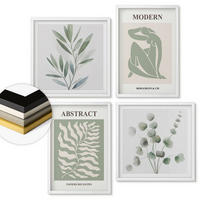 WANDBILDER 4er-Set - 50x50 cm & 40x60 cm Weißer Rahmen - Matisse entwirft Boho-Pflanzen - Weiß, Kunststoff (50/50cm) - ArtPrintCave
