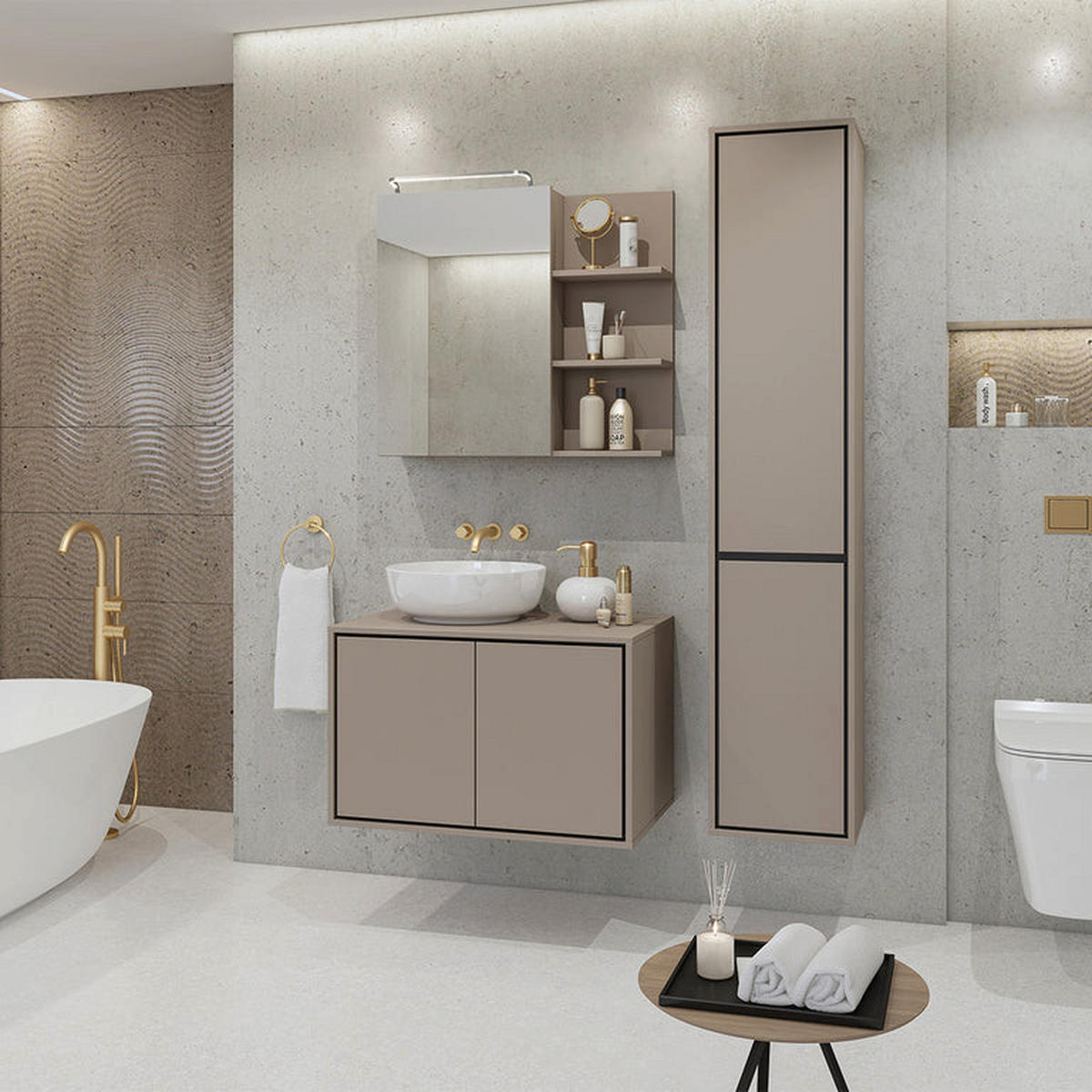 WASCHTISCHUNTERSCHRANK 78cm Sophéa 2er-Set Taupe - Taupe, Holzwerkstoff (78/50.8/48cm) - Petits-meubles