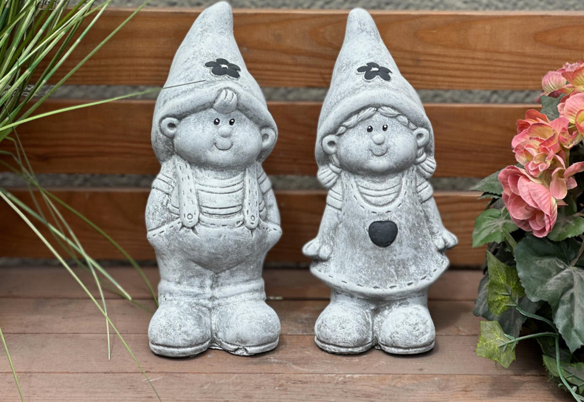 STEINFIGUR 2er Set Wichtel Junge und Mädchen - Grau, Stein (12/26/11cm) - stoneandstyle